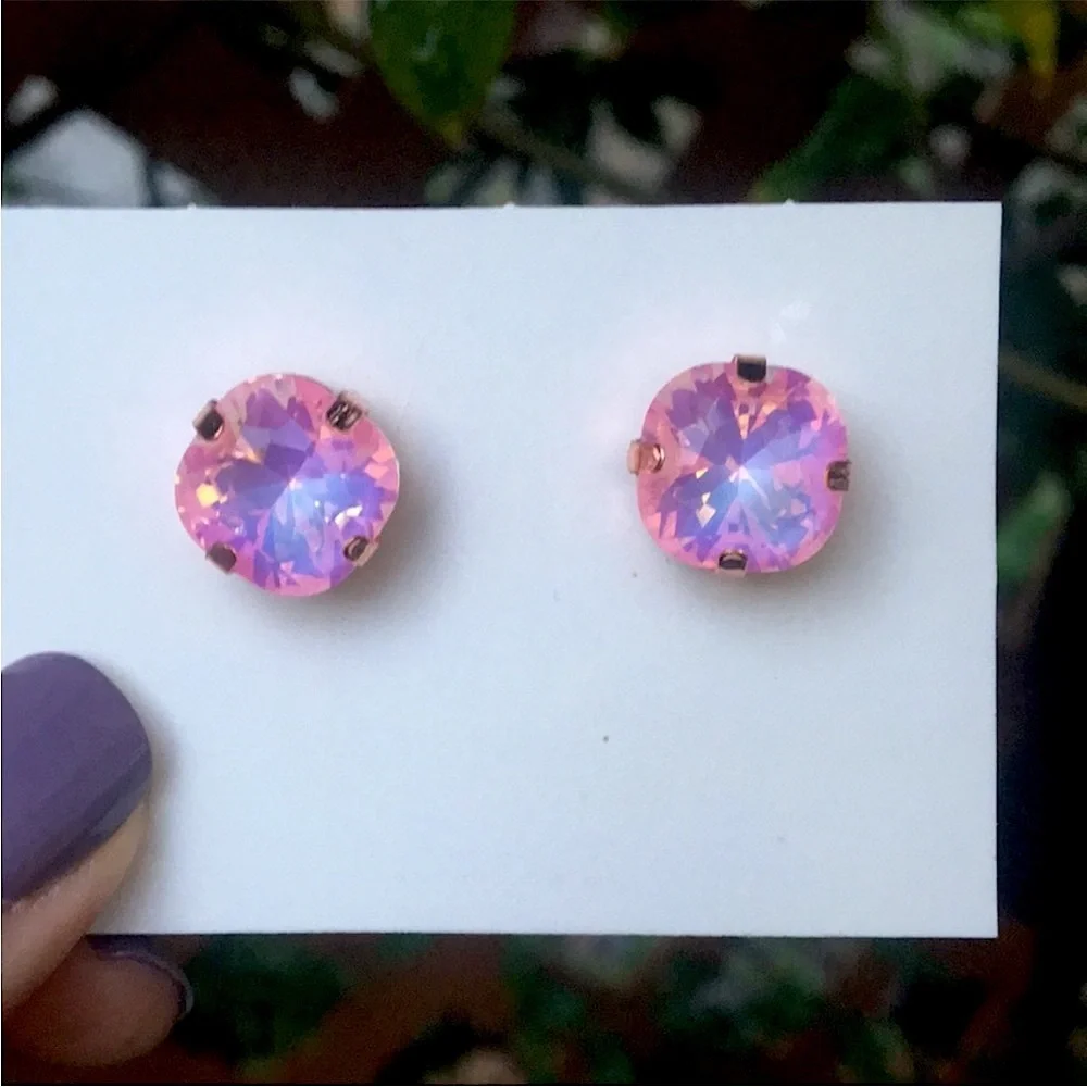 Pink Opal Aurora Borealis Crystal Earrings